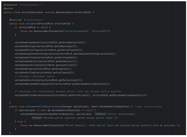Article validation class