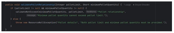 Relational validation between pallet limit and minimum pallet quantity in ArticleValidator