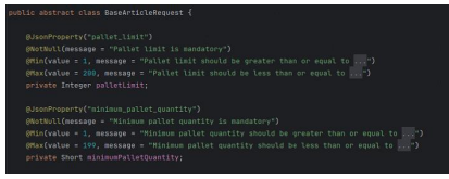 Validation of pallet limits in BaseArticleRequest