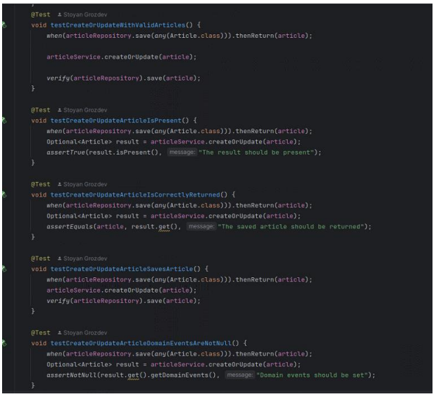 Example of the unit tests in the article class